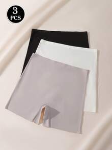 3条装女士纯色极简短裤，防摩擦，不卷边，丝滑柔顺，高腰，无缝，舒适内裤 - 彩色 - 查看 10