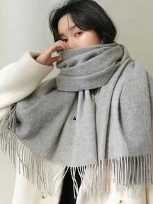 Thick Long Shawl/Blanket, 280g - Light Grey - View 3