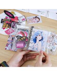 预算活页夹封面 透明PVC闪光星星 可起球笔记本保护套 带2个按扣 适用于现金信封系统 日记本 计划整理文件夹 - 彩色 - 查看 3