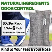 6 Pack Activated Charcoal Odor Absorber Bags, Shoe Deodorizer Insert And Shoe Odor Remover, 100% Natural Shoes Smell Remover,Shoe Odor Eliminatorr (60g X 6 PACK)
