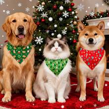 1 pieza Babero con bandana navideña para mascotas, accesorios de ropa para mascotas, babero para babeo de mascota, bufanda para gato, bufanda para perro con borde dorado