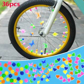 36颗自行车辐条珠，夜光自行车辐条装饰，山地自行车钢丝筒骑行配件，自行车辐条装饰，心形辐条珠蝴蝶翅膀自行车装饰配件