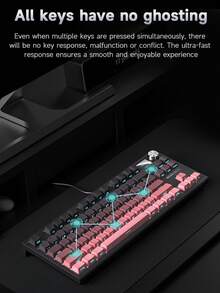 Hot-Swappable Mechanical Wired Keyboard With Contour Design, Side-Lit Characters, Multi-Purpose For E-Sports Gaming And Office Work - 黑色 - 查看 5