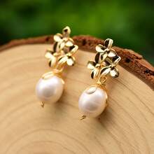 Baroque Natural Pearl Earrings Silver Needle Studs Niche High-End Vintage Long Women's Retro Jewelry - 復古祖母綠珍珠包邊耳環 - 查看 10
