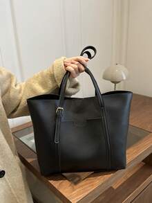 2025 New Large Capacity PU Leather Shoulder Bag, European And American Style Tote Bag For Women - Black - View 3