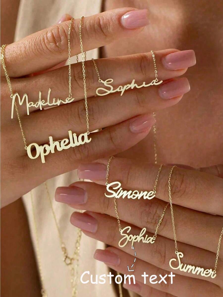 Custom Shiny Frosted Name Necklace Women Personalized Charm Classic Letter Clavicle Necklace Stainless Steel Gold Cursive Name Handmade Pendant Nameplate Jewelry Christmas New Year Gift For Girlfriend Lover - Gold 1 - View 1