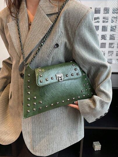 Vintage Fashionable Minimalist Rivet Messenger Bag, Women Casual Commuter Envelope Shoulder Crossbody Bag