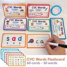 60pcs Reusable CVC Word Learning Flash Cards, Suitable For Preschool Kids, Ideal For Reading, Spelling, Word Building And Writing Practice, Perfect For Early Childhood Education, Back To School - Multicolor - View 3