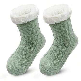 1 par de calcetines de casa gruesos y térmicos con tejido de punto de cable para otoño/invierno, calcetines cálidos para adultos