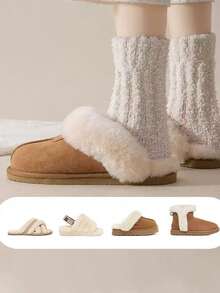 1/3Women Solid Cable Textured Fuzzy Socks, Soft Thick Coral Fleece Plush Warm Winter Home Socks, Cozy Sleeping Socks For Indoor Lounge Wear Random - Multicolor - View 5