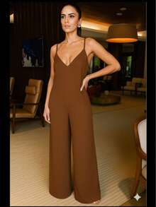Long Wide-Leg Jumpsuit - Rỉ Nâu - Xem 1
