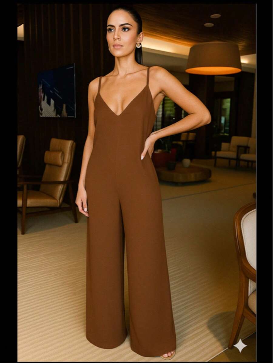 Long Wide-Leg Jumpsuit - Rỉ Nâu - Xem 1