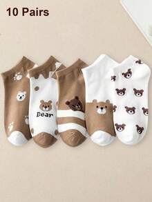 5 Pairs Cartoon Bear Print Socks, Soft & Lightweight Low-Cut Ankle Socks, Women Crew Socks, Valentine's Day Gift - Multicolor - View 11