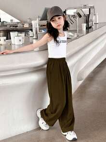 女童阔腿裤，百搭休闲裤，新款少女服装 - 咖啡棕 - 查看 3