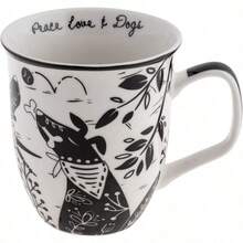 Karma Gifts - Taza bohemia de 16 onzas en blanco y negro - Bonita taza de café y té tazas de café de cerámica para mujeres y hombres - Perro - Ver 2