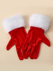 1 Pair Women's Short White Fringed Thick Velvet Gloves, Warm Winter Gloves For Holiday Parties, Stage Performances, Cosplay, Formal Events