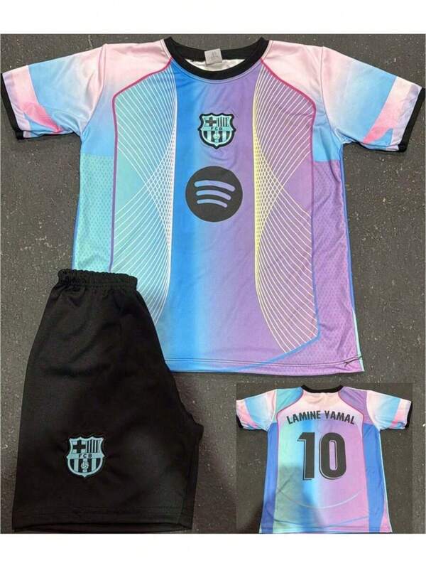 Conjunto de Time Infantil do Barça Colorido para Meninos Short e Camisa Presente Perfeito