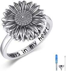 Anillo de urna de árbol de la vida para cenizas de plata de ley 925 con nudo celta para árbol genealógico, joyería conmemorativa de recuerdo siempre en mi corazón, anillo de cremación para mujeres y hombres - Girasol - Ver 5