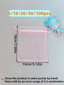 5/10/20/50/100Pcs Multi-Color Gauze Bags, Gift Packaging Bags, Gift Bags, Home And Daily Necessities, Nylon Bag Storage Bags, Festival And Party Supplies, Wedding Supplies, Gift Decoration Packaging, Small Packaging Bags, Jewelry And Accessory Packaging, Gift Hanging Bags, Birthday Gift Jewelry Drawstring Bags, - Pink - View 15