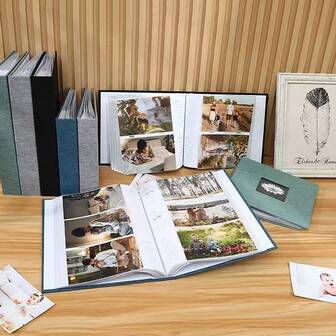 时尚麻布6英寸相册，带口袋插页 - 内含50张照片，非常适合记录旅行回忆、毕业聚会和情侣约会。