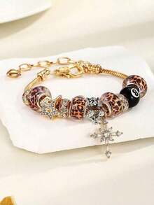 1pc New Leopard & Snake Bone Pattern Cross & Star Pendant Bracelet, Suitable For Daily Wear & Holiday Gift JWO5 - Nhiều màu - Xem 3
