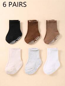 6双婴儿防滑袜，男女童纯色袜，婴儿袜，新生儿袜，幼儿袜，婴儿袜，短袜 - 彩色 - 查看 9
