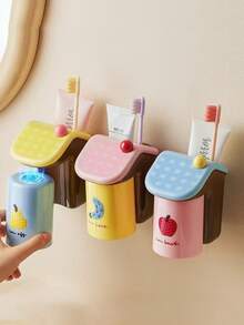 2件套多巴胺浴室磁性牙刷杯架和漱口杯壁挂式收纳套装，无需钻孔 - 彩色 - 查看 1