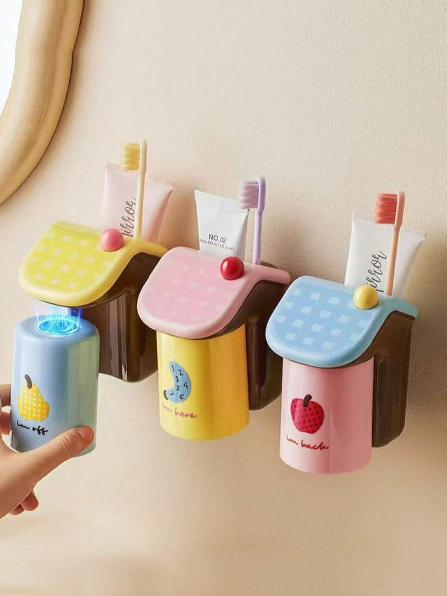 2件套多巴胺浴室磁性牙刷杯架和漱口杯壁挂式收纳套装，无需钻孔 - 彩色 - 查看 1