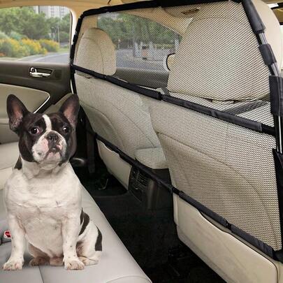 Dog Car Barrier EscapeProof 50" Wide Car Divider For 2nd 3rd Row Seats And Cargo Area Durable Back Seat Car Gate Trunk Barrier With See Through Net Mesh For Small Trucks And SUV And MidSized Vehicle