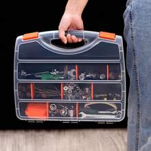 Caixa organizadora de ferramentas de plástico, com divisórias removíveis, organizador de peças com divisórias duplas, caixa para pequenos acessórios domésticos, organizador multifuncional para materiais de bricolagem (31x26x7,5cm). Divisórias duplas para separar diferentes tipos de pequenas ferramentas, parafusos, porcas, componentes eletrônicos, etc. - Cor aleatória - Ver 2