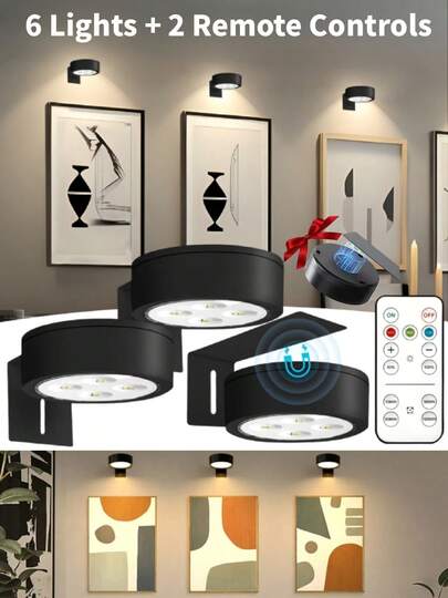 1/3 Pcs Goud Battery Powered Painting Lights, Magnetic LED Lights Remote Dimming Timer, Lighting Modes Art Display Frame Painting, ative Living Room, Kitchen, Hallway, Wedding Staircase ations, Indoor ating Contemporary Metal Finishes Dimmable Lighting, Energy Efficient, Bedroom, Home 150mAh view 2