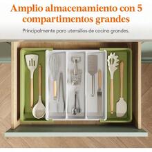 Organizador de cajones de utensilios Lifewit Organizador cubiertos grande expandible Soporte de cubiertos ajustable para cajon Organizador cajones cocina Plástico Grande Verde y Blanco - Verde y Blanco - Ver 3