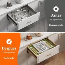 Organizador de cajones de utensilios Lifewit Organizador cubiertos grande expandible Soporte de cubiertos ajustable para cajon Organizador cajones cocina Plástico Grande Verde y Blanco - Verde y Blanco - Ver 6