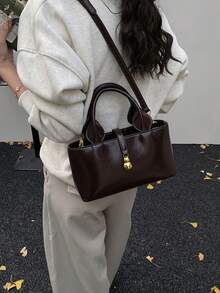 Fashionable Leather Elegant Shoulder Handbag, Tote & Crossbody Bag, Chic For Women, Autumn/Winter - Brown - View 3