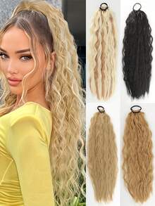 24-Inch Kinky Curly Ponytail Extension - Wrap Around Afro Curly Hairpiece With Elastic Band, Black & Blonde Options For Women - Multicolor - View 2