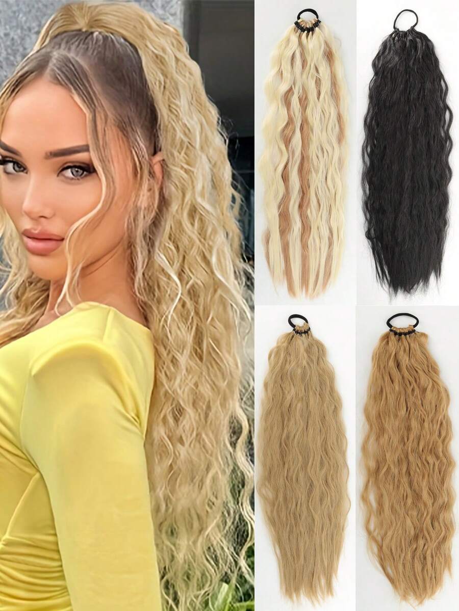 24-Inch Kinky Curly Ponytail Extension - Wrap Around Afro Curly Hairpiece With Elastic Band, Black & Blonde Options For Women