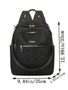 女士新款菱格纹大容量旅行时尚休闲牛津布背包 - 黑色 - 查看 3