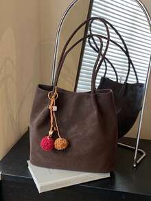 Bolso de hombro de color contrastante de moda, versátil para el transporte - Café integral - Ver 5