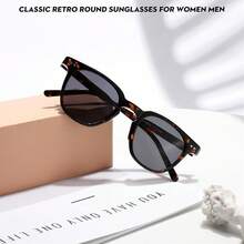Gafas de sol clásicas Lentes de sol redondas retro para mujeres hombres Gafas de moda - 005 Montura leopardo/lente gris - Ver 8