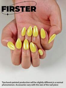 10片杏仁形手工按压式美甲贴片，短款美甲贴片，假指甲，黄色美甲贴片，甜美可爱美甲贴片，冬季按压式美甲贴片，纯色美甲贴片，铬粉美甲用品，美甲配件，办公室美甲，酷炫甜美卡通美甲贴片，简约美甲用品 - 彩色 - 查看 2