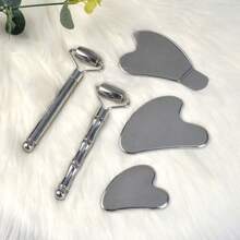 1pc Stainless Steel Roller With Handle, Heart-Shaped Face Massage Beauty Bar, Meridian Acupressure Massage Stick, Fragrance-Free, Suitable For Facial Relaxation - Multicolor - View 3