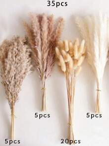 蓬松的蒲苇草混合兔尾干花花束，圣诞节和万圣节家居花瓶房间客厅装饰，花园装饰品，人造花，蒲苇草，芦苇，婚礼节日装饰，派对用品 - 彩色 - 查看 1