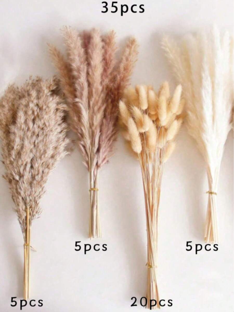 蓬松的蒲苇草混合兔尾干花花束，圣诞节和万圣节家居花瓶房间客厅装饰，花园装饰品，人造花，蒲苇草，芦苇，婚礼节日装饰，派对用品 - 彩色 - 查看 1
