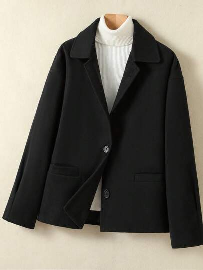 Elegant Women's Collar Coat Long Sleeve Regular Fit With Front Buttons Polyester Fabric For Everyday Style Wool Coat Women