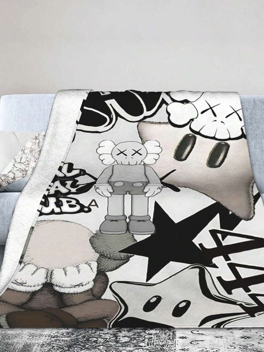 Kawss Kawaii Kaw Blanket The Ultimate Anime Fan Gift - Luxuriously Soft Flannel Blanket, Cartoon Printed Throw For Home, Camping, Travel, Perfect For Christmas & Birthdays - màu đen - Xem 1