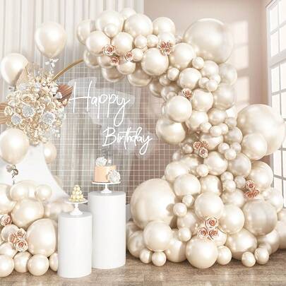 Pearl White Balloons, Pearl Beige Balloon Arch, Double Layer White Balloons (18/10/5 Inch, 61pcs Total), Ivory White Balloon Wreath, Suitable For Wedding, Bridal, Birthday, Anniversary Decoration