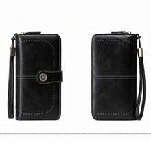 Secure RFID Blocking Large Capacity Three Fold Multi-Card PU Solid Color Zipper Buckle Wallet Multi-Functional Europe And The United States New Retro Women's With Wrist Strap Valentine's Day Gift For Wife And Girlfriend For Women Wallet Purse Wallet Long Wallet - 彩色 - 查看 13