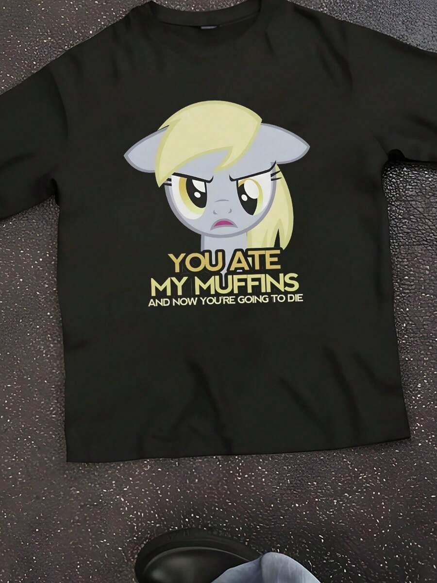 Men Women's Muffins Derpy MLP T Shirt 100% Cotton Clothing Humorous Short Sleeve Crewneck Tees Big Size T-Shirt - 黑色 - 查看 1