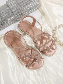 Giày sandal đế bằng, hở mũi, dây chun, kiểu dáng đơn giản, thoải mái, phù hợp với mùa hè dành cho nữ - Rượu sâm banh - Xem 8