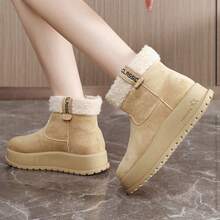 Giày bốt đi tuyết đế dày mũi tròn KT329 dành cho nữ, hàng mới về mùa đông 2025, tăng chiều cao, lót giữ nhiệt, bốt ấm áp, bốt cổ ngắn - Màu Khaki - Xem 12